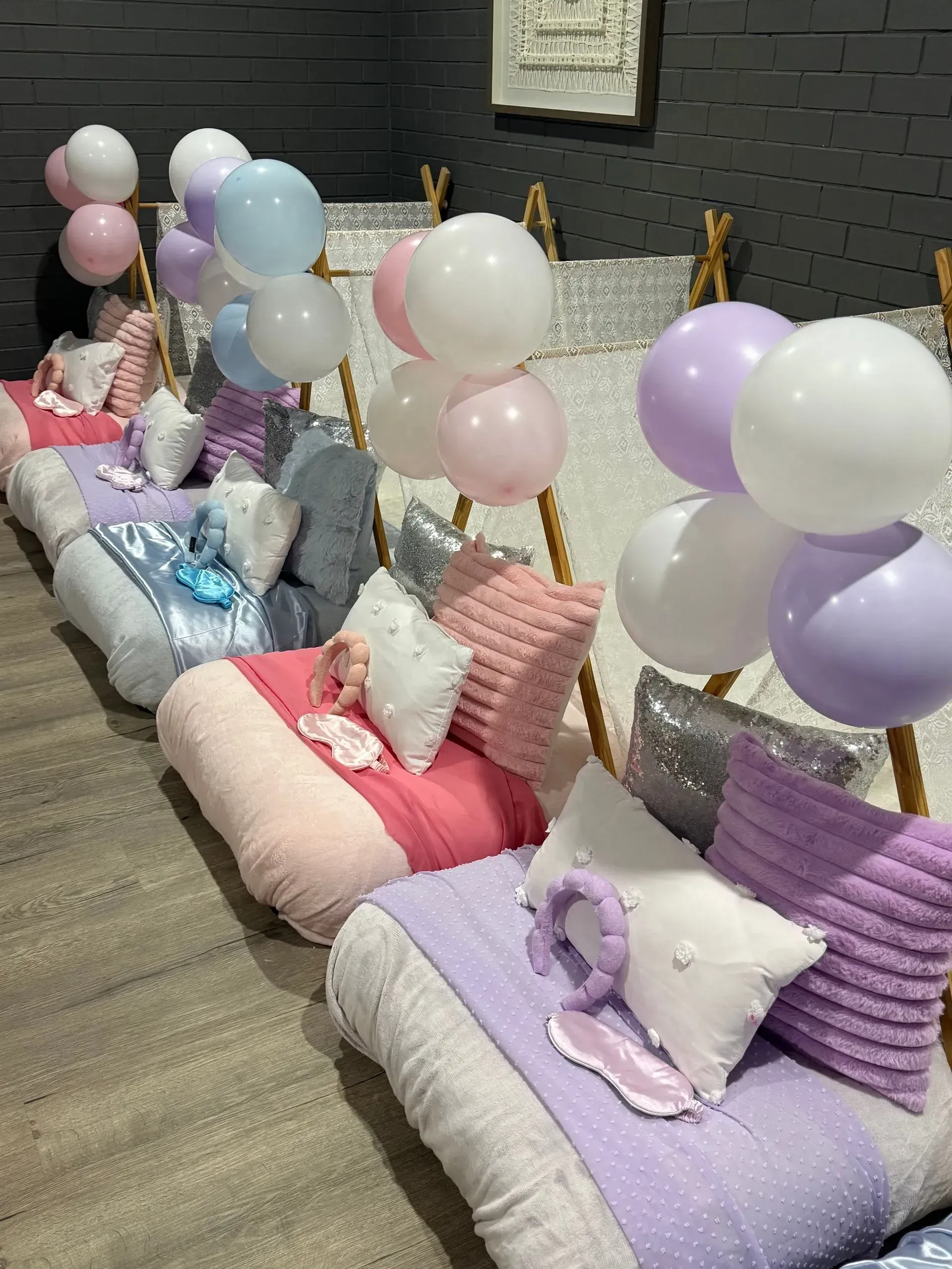 Colorful Balloon-decorated Sleeping Mats With Pillows — Sweet Parties & Braids in Tatton, NSW