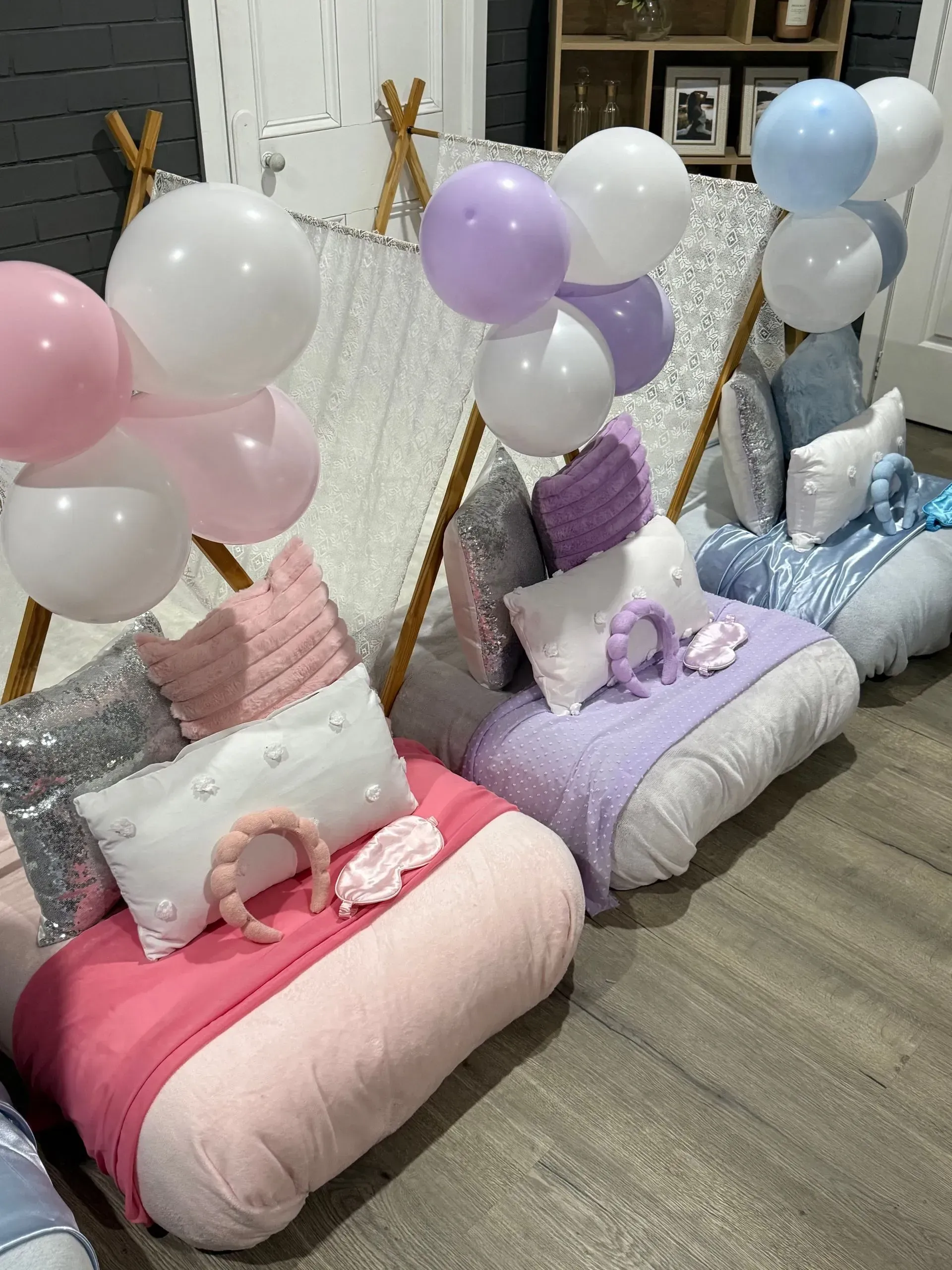 Decorated Pet Beds With Pastel Balloons and Stuffed Animals — Sweet Parties & Braids in Tatton, NSW