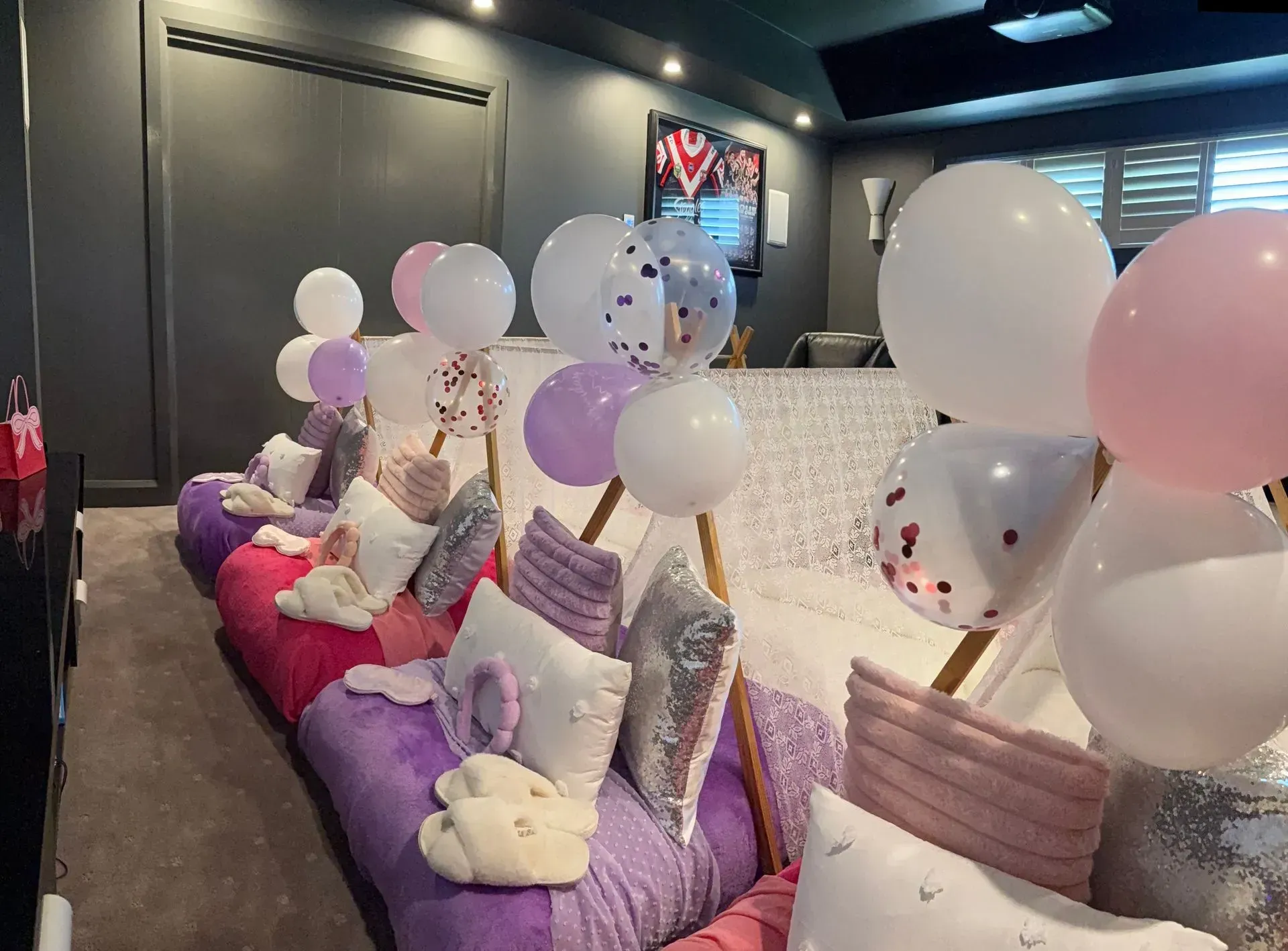 Balloon-filled Bedroom With Purple Bedding — Sweet Parties & Braids in Tatton, NSW