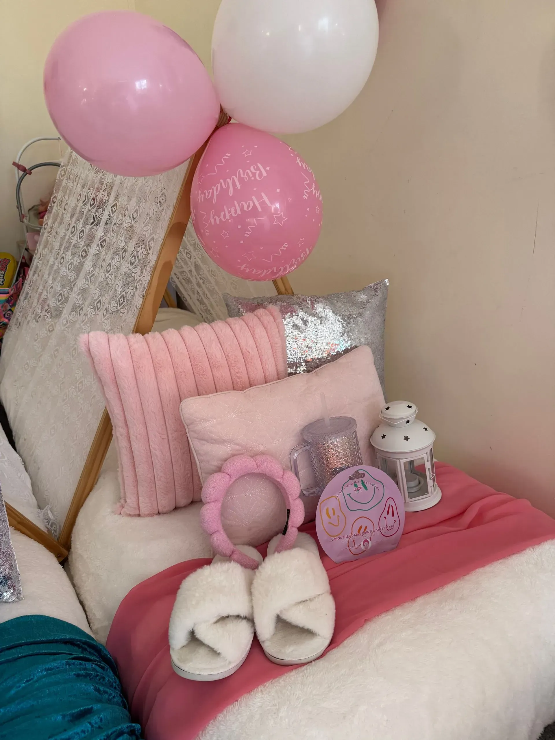 Pink and White Cozy Bedroom Corner With Balloons — Sweet Parties & Braids in Tatton, NSW