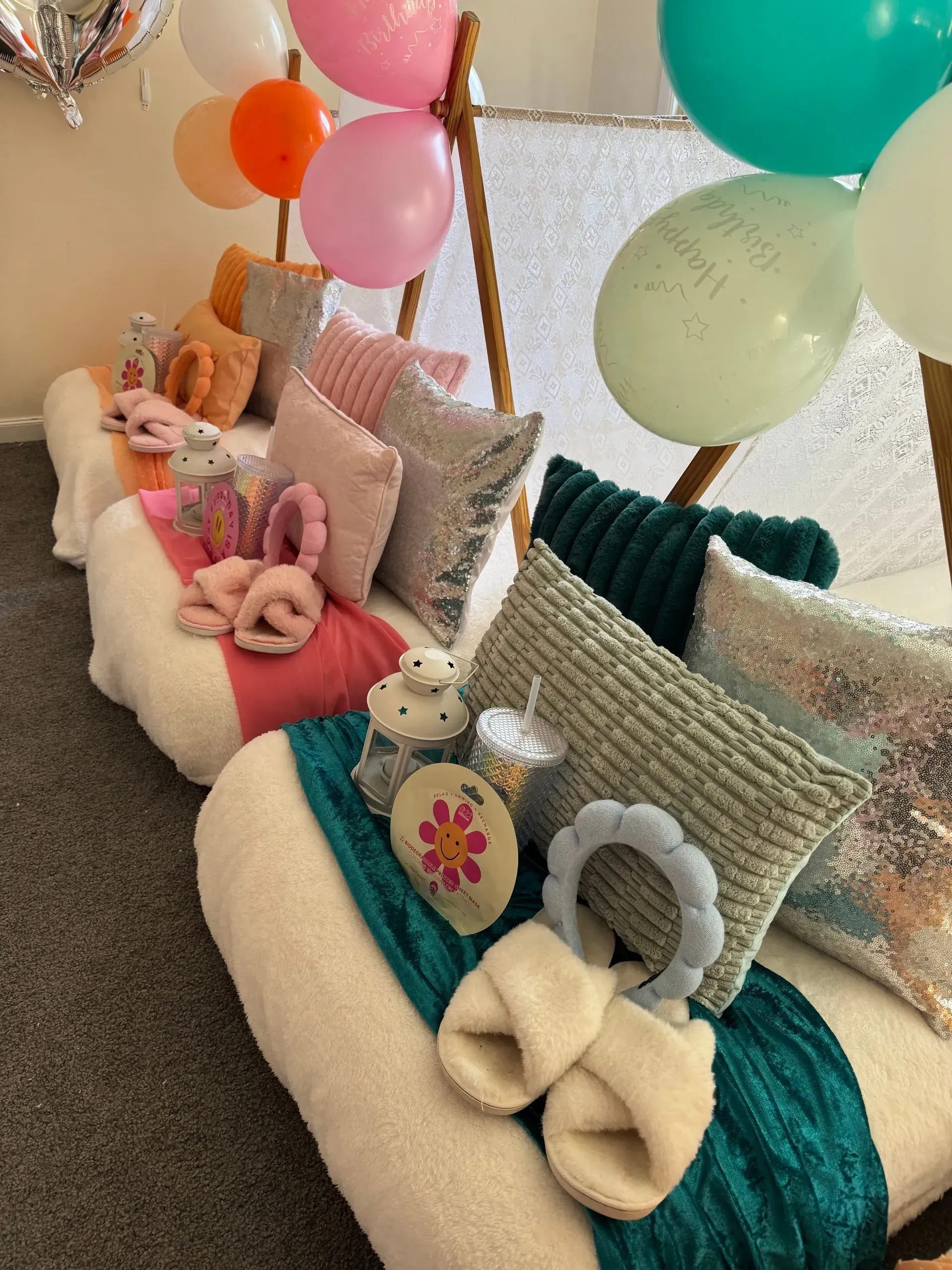 Decorated Couch Display With Pastel Balloons — Sweet Parties & Braids in Tatton, NSW