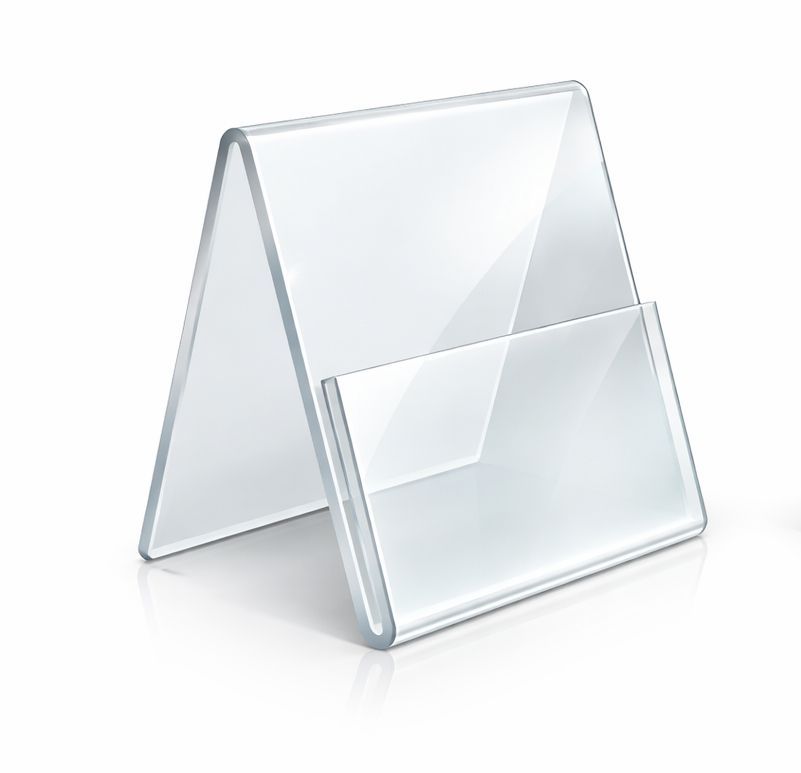 Transparent acrylic brochure holder with an empty front pocket