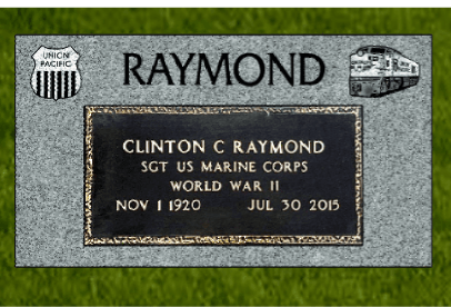 Gravestone for Clinton C. Raymond, US Marine Corps, World War II, with dates Nov 1, 1920–Jul 30, 2015.