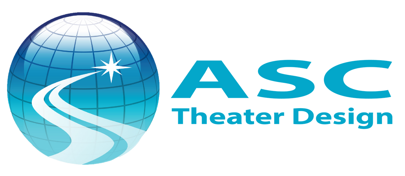 A logo for asc theater design with a globe and a star