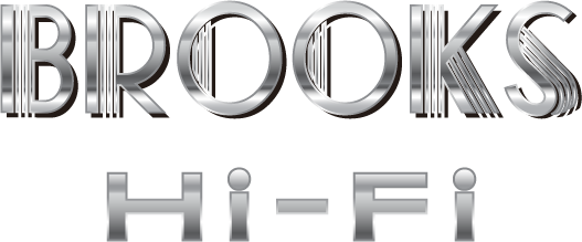 A silver logo for brooks hi-fi on a white background