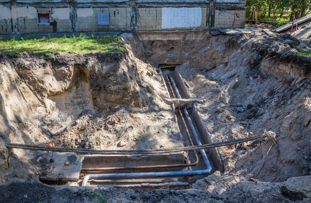 A Large Hole In The Ground With Pipes Coming Out Of It — Bennett Plumbing In Broughton Village, NSW