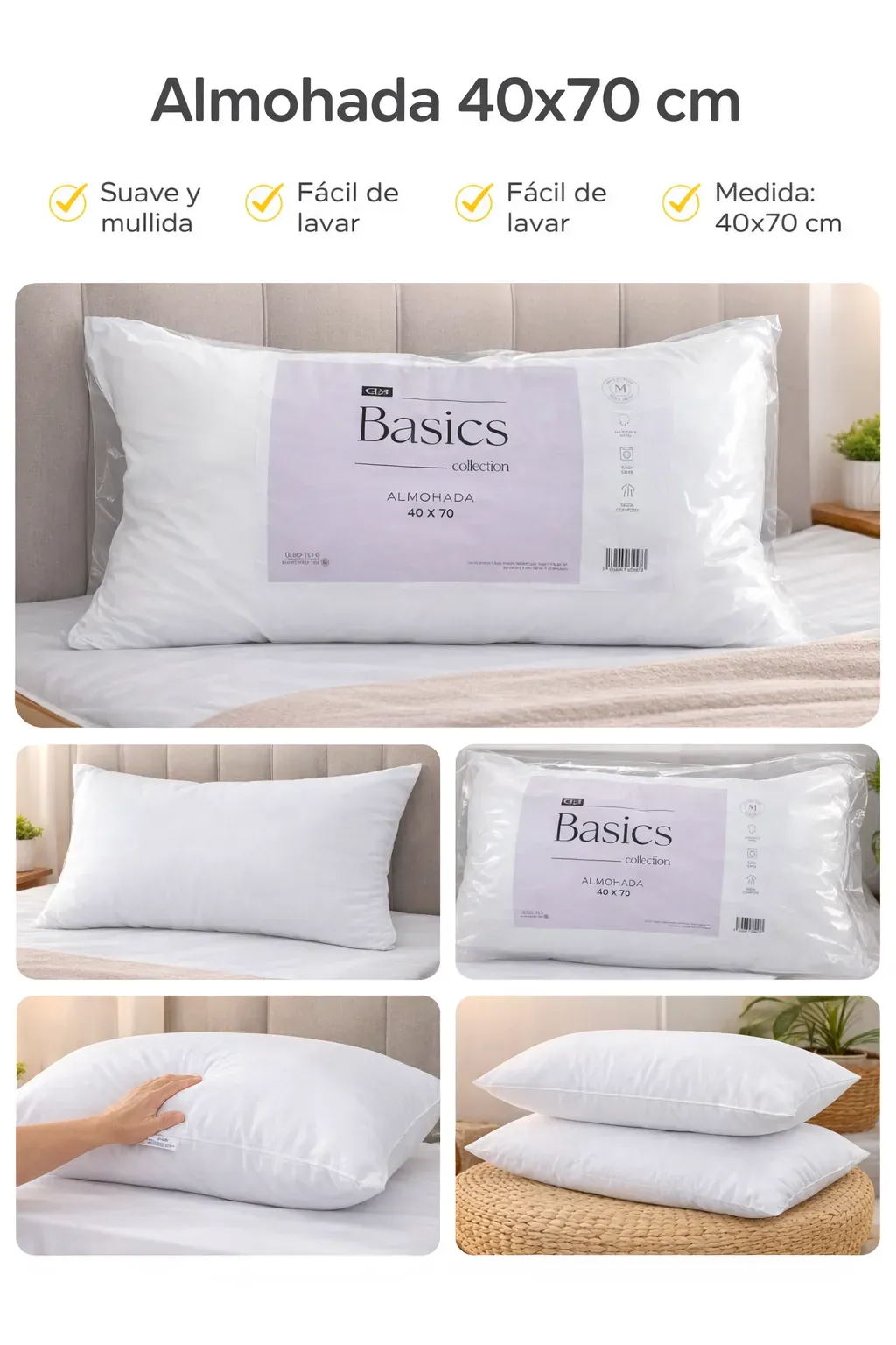 Almohada Suave Basics 40x70 cm