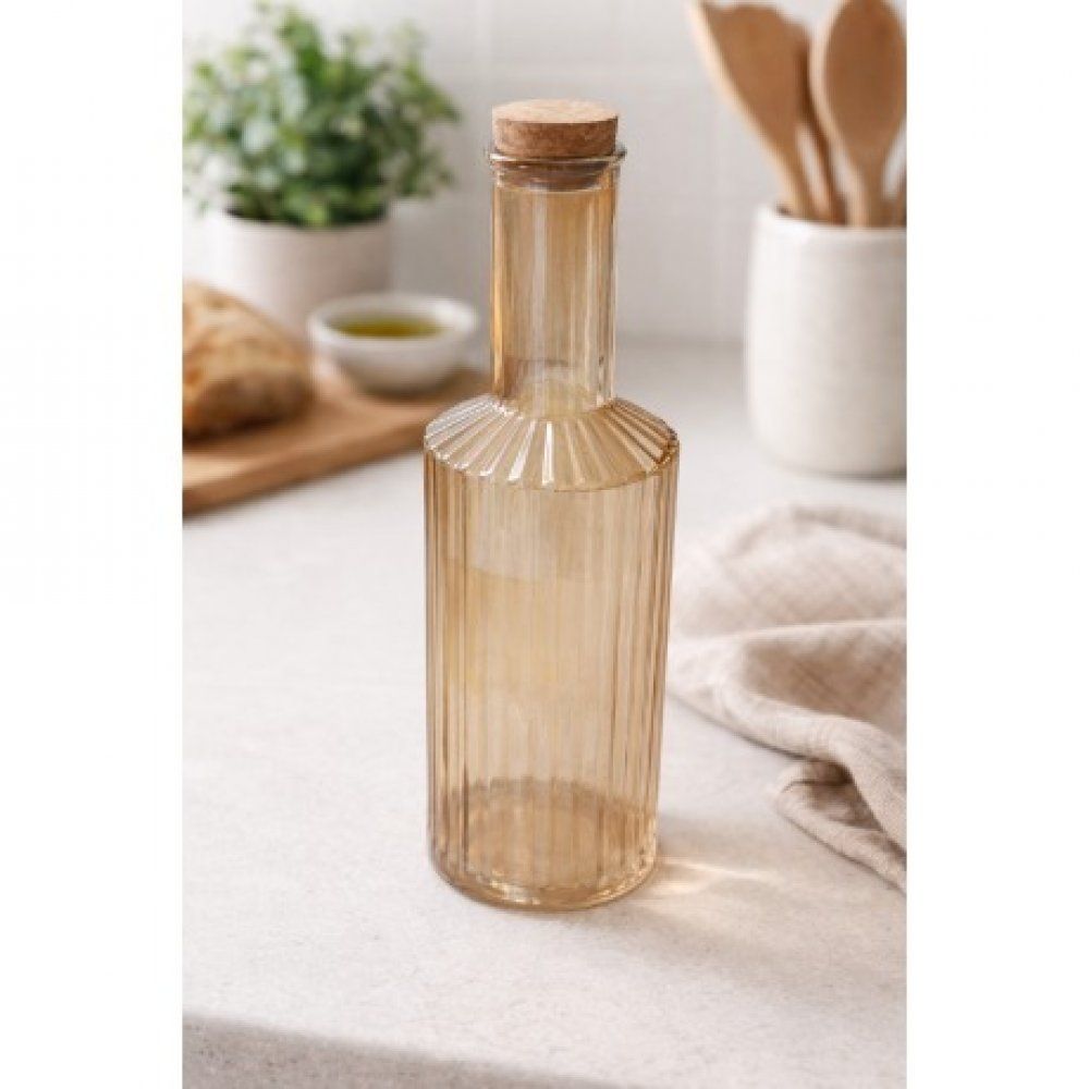 BOTELLA DE VIDRIO AMBAR CON TAPA DE CORCHO - 900 ml.
