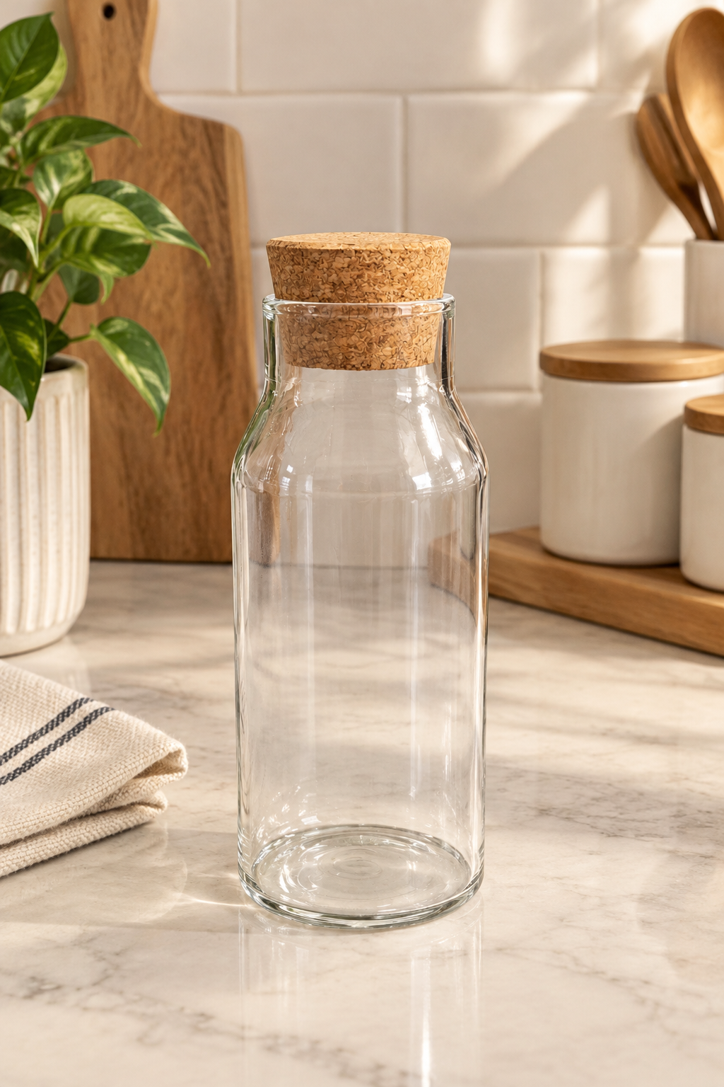 BOTELLA DE VIDRIO CON TAPA DE CORCHO