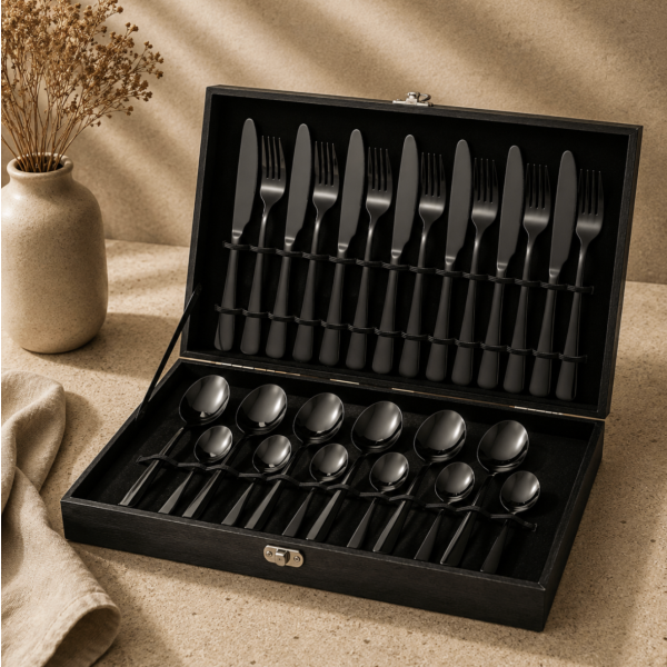 Cubiertos set 24 piezas negros