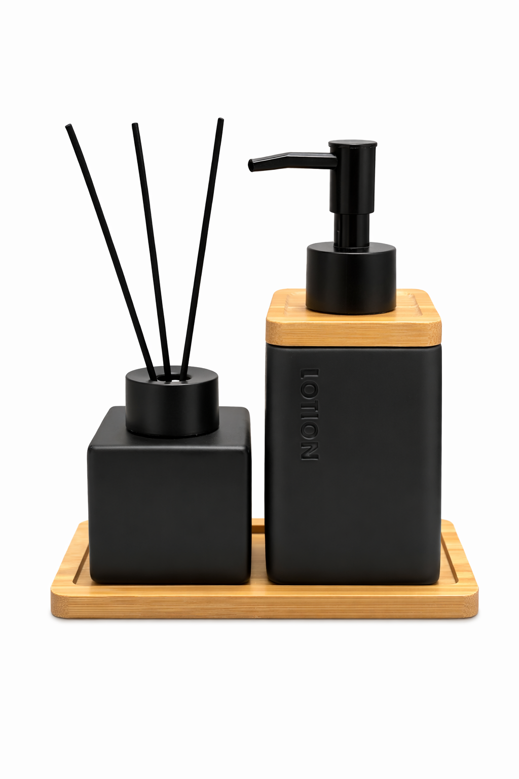 SET X 3 DISPENSER CON AROMATIZANTE Y BANDEJA BAMBÙ