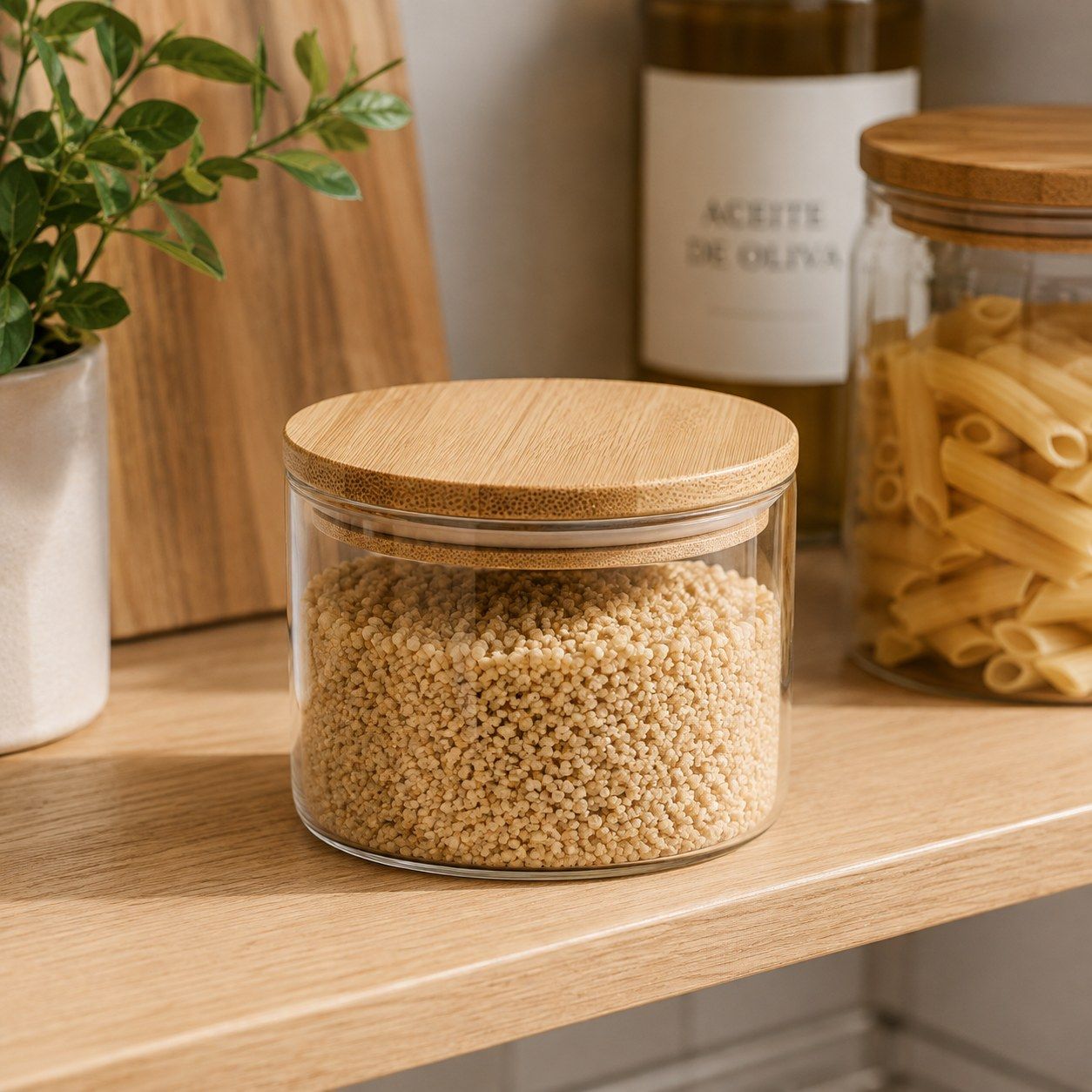 FRASCO DE VIDRIO CON TAPA DE BAMBU - 500 ml.