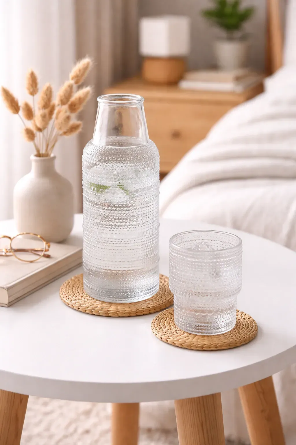 BOTELLA CON VASO IBIZA SET VIDRIO MODELO PUNTOS