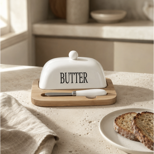 Mantequera Butter con untador blanca