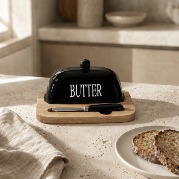 Mantequera Butter con untador negra