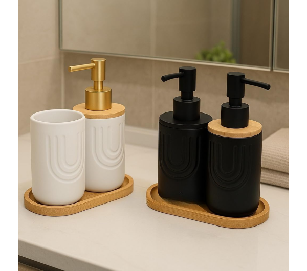 SET DE BAÑO X 3 CERAMICA Y BAMBÙ