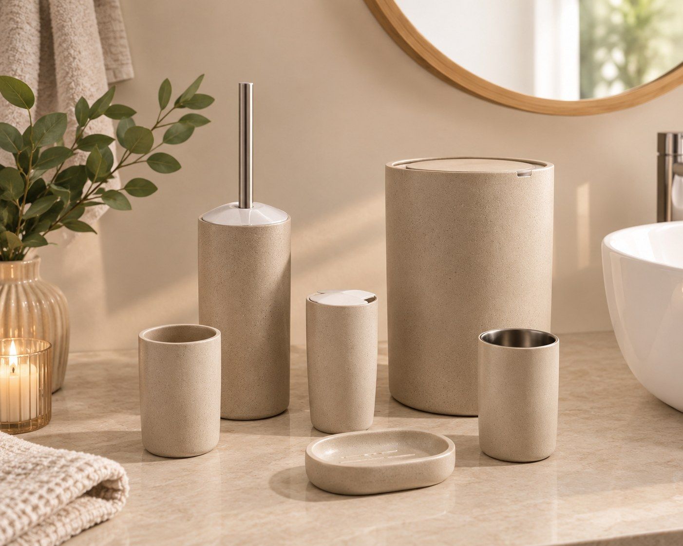 SET DE BAÑO BEIGE X 6 PIEZAS
