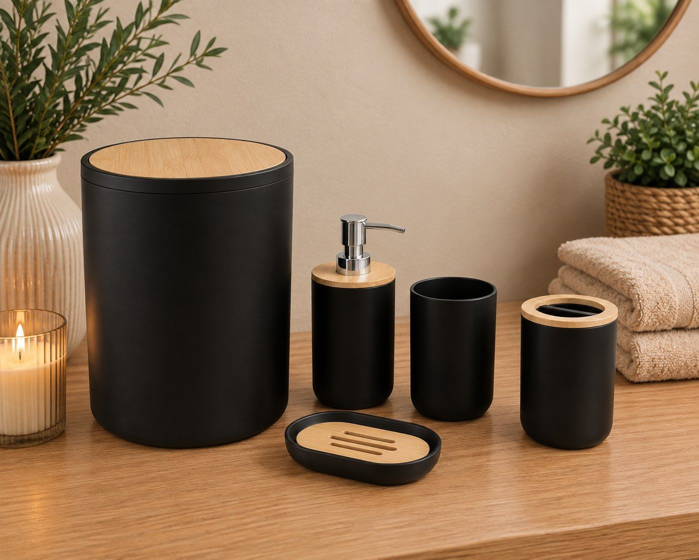SET DE BAÑO NEGRO X 5 PIEZAS
