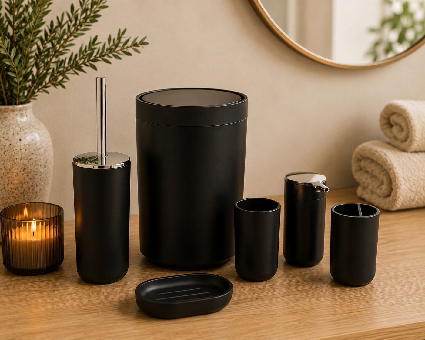 SET DE BAÑO NEGRO X 6 PIEZAS
