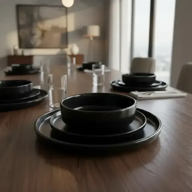 SET X 6 PLATOS HONDOS DE CERAMICA TOTAL BLACK