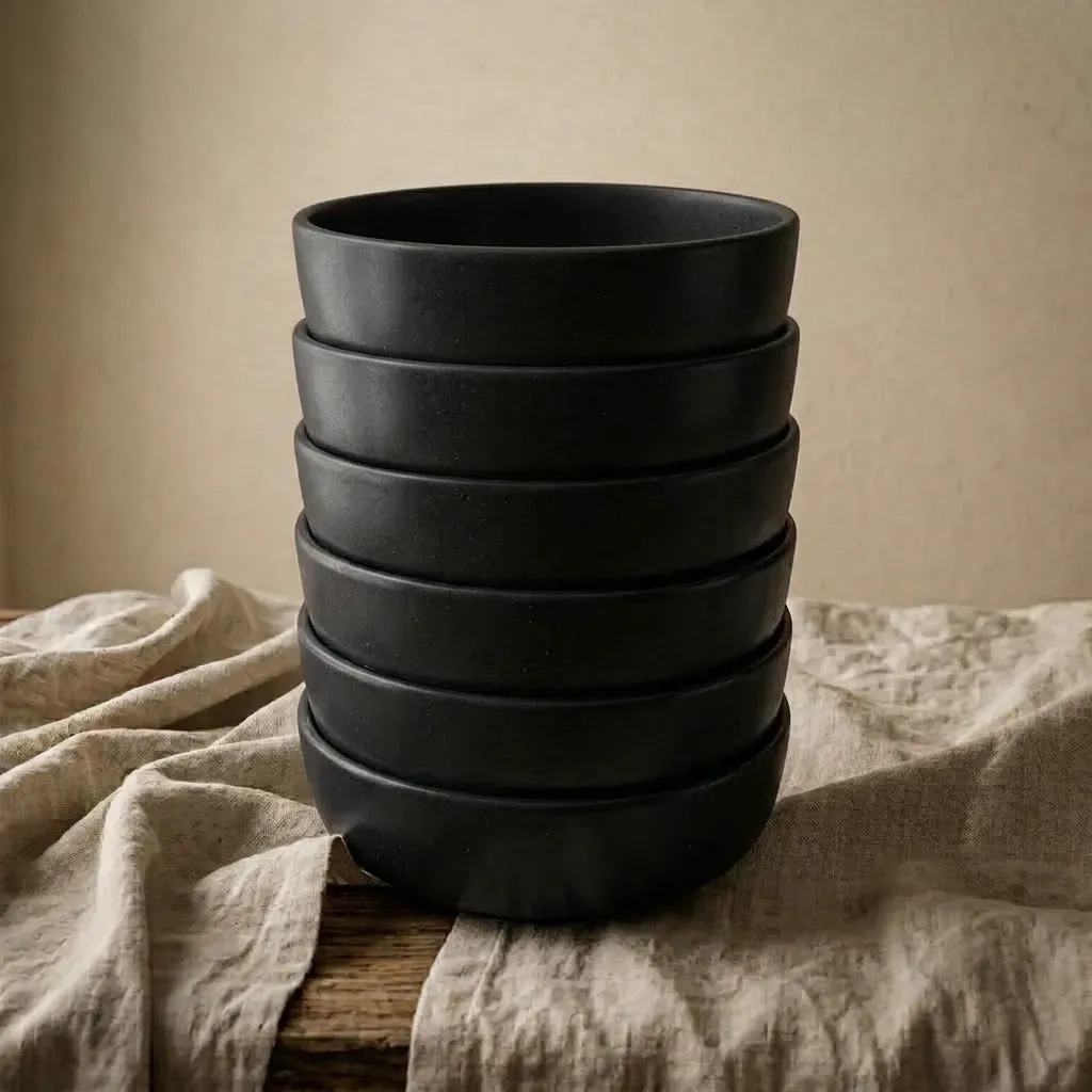 SET X 6 PLATOS HONDOS DE CERAMICA TOTAL BLACK