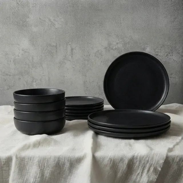 SET X 6 PLATOS POSTRE CERAMICA TOTAL BLACK