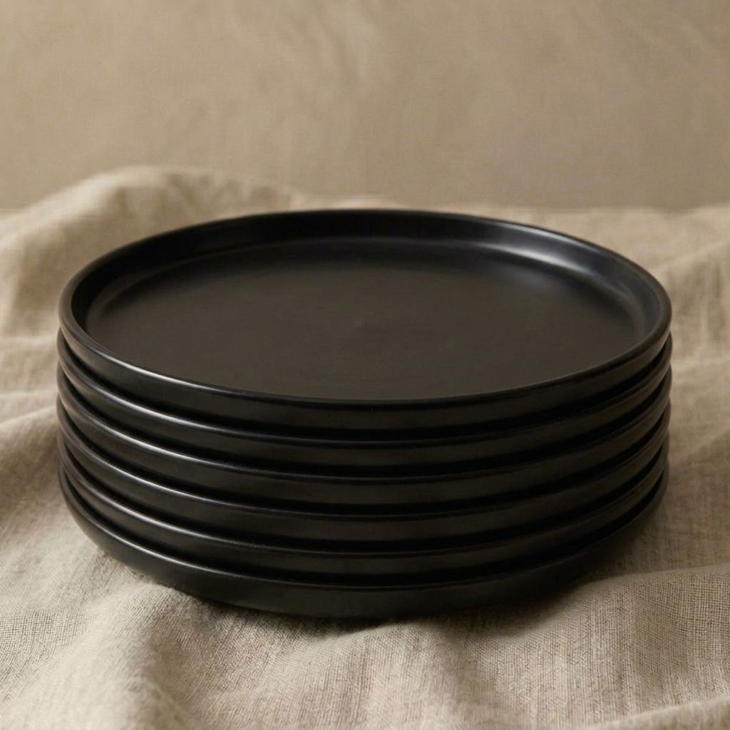 SET X 6 PLATOS POSTRE CERAMICA TOTAL BLACK