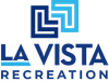 La Vista Recreation logo with blue and light blue geometric icon and bold text