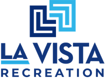 La Vista Recreation logo with blue and light blue geometric icon and bold text