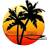 Silhouette of palm trees against a sunset over a beach, with
