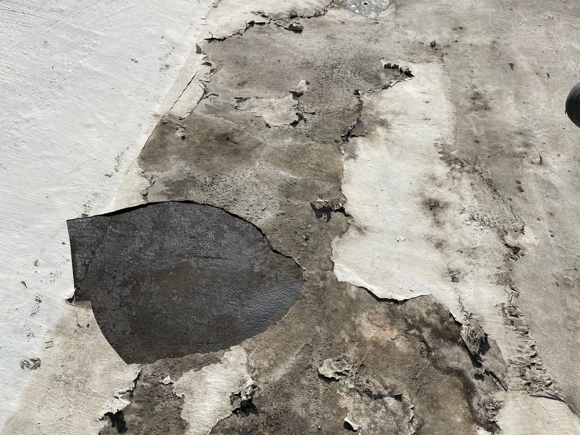 A close up of a concrete surface with a leaf on it.