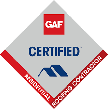 GAF Certified Residential Roofing Contractor diamond logo in red, gray, blue, and white