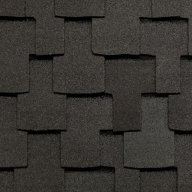 Dark gray shingle roof tiles in a repeating staggered pattern