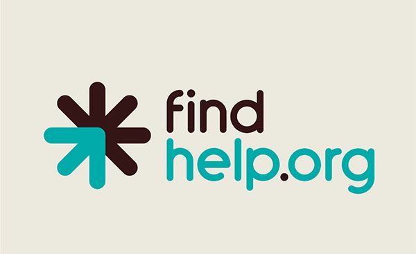 Logo for Findhelp.org: brown asterisk, turquoise arrow, and text