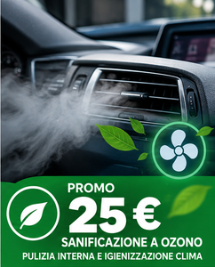 Promozione auto: sanificazione all’ozono, prezzo 25 €, con bocchetta dell’aria verde e foglie