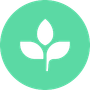 a white leaf in a green circle on a white background .