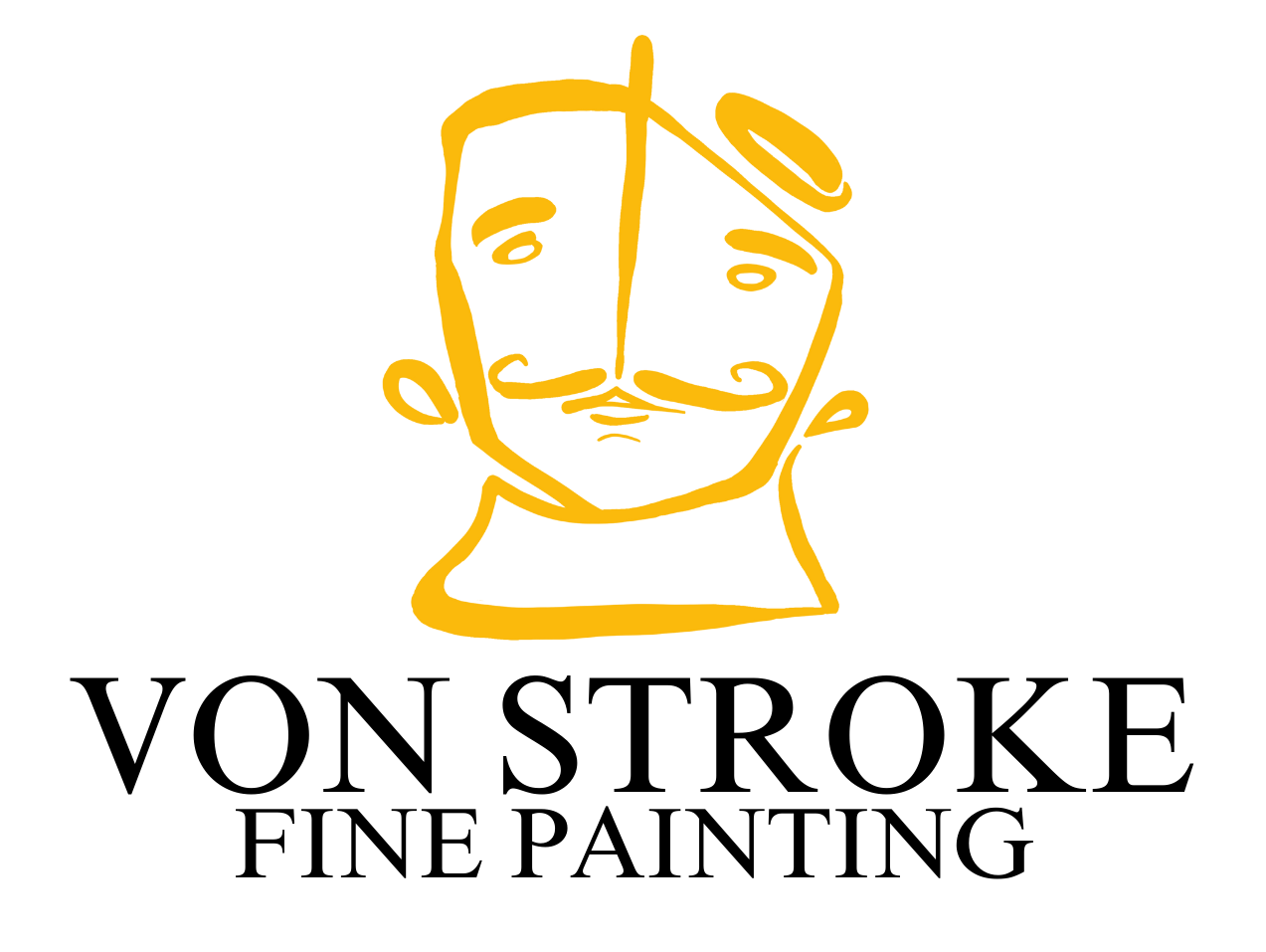 A logo for von stroke fine painting with a drawing of a man 's face