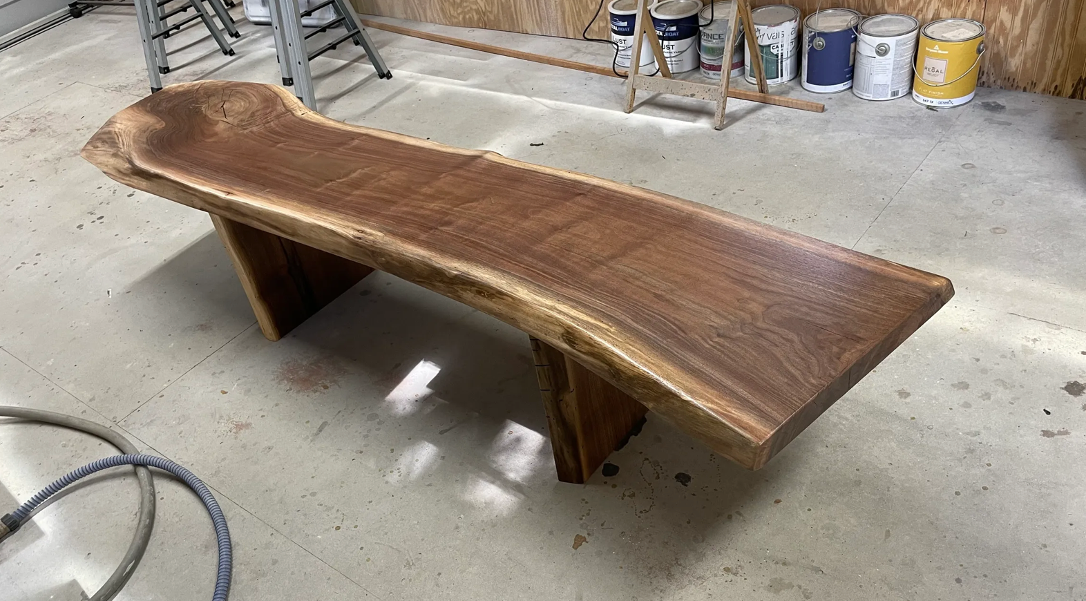 Custom live-edge hardwood bench