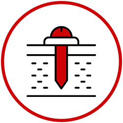 An icon of a screw in the ground in a red circle. An icon of a screw in the ground in a red circle.
