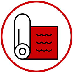 An icon of a roll of carpet in a red circle. An icon of a roll of carpet in a red circle.