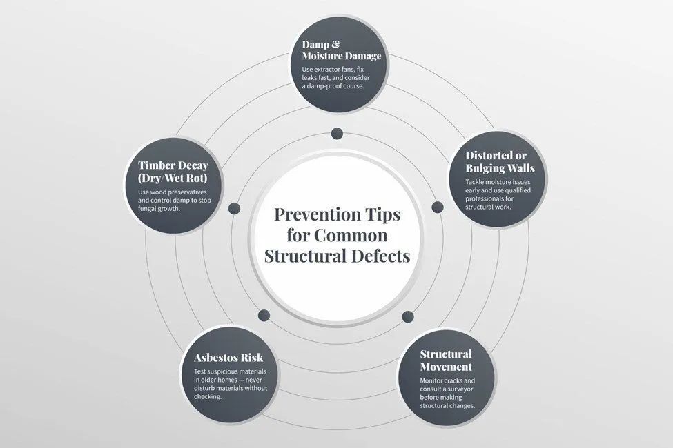 Infographic with tips for preventing common structural defects in buildings