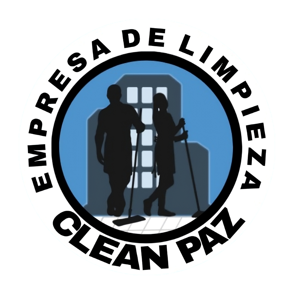 Logotipo: Silueta de dos personas con herramientas de limpieza