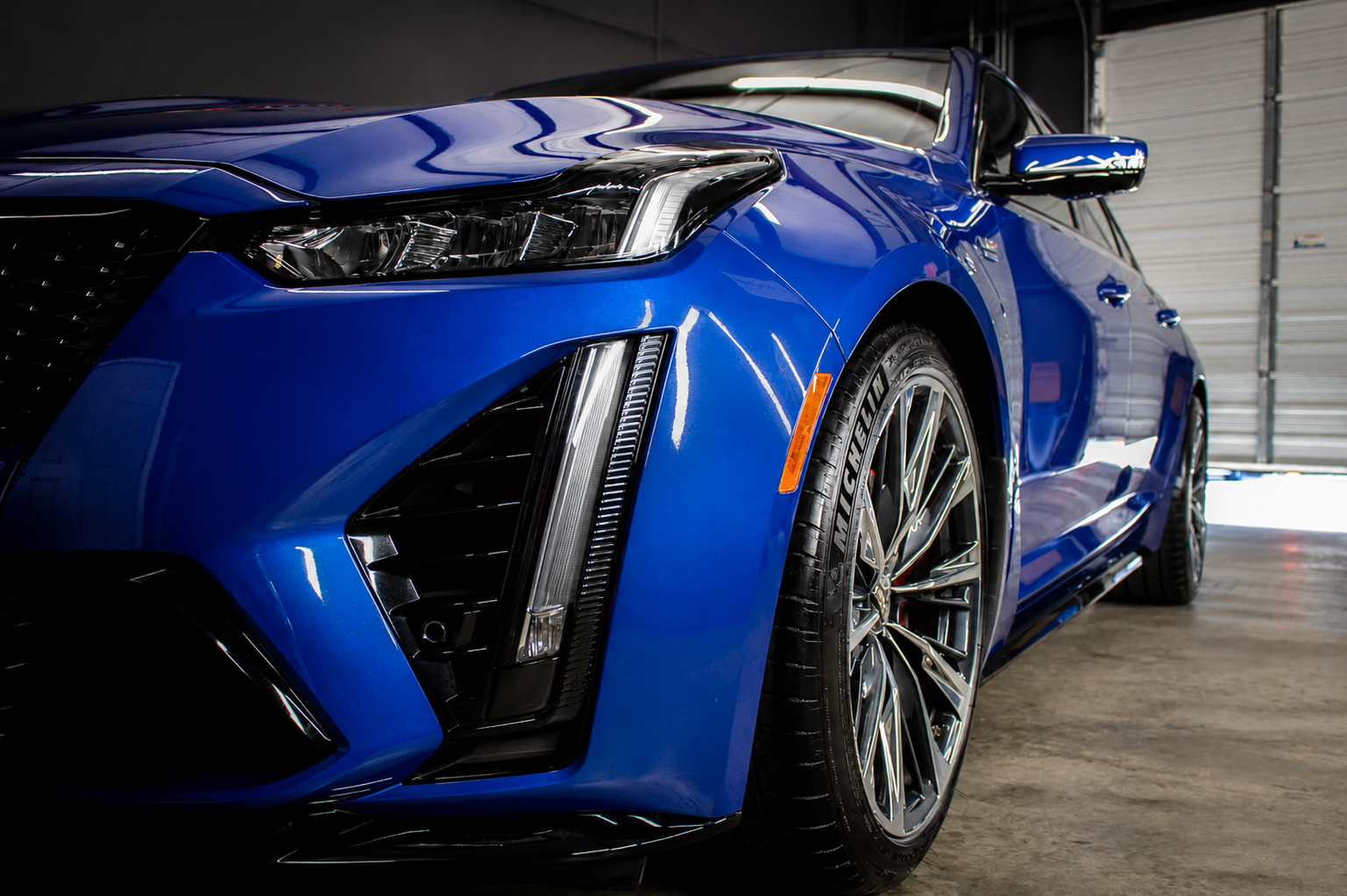 Blue Cadillac CT5-V photographed in shop – Shine Again Photography Newnan GA