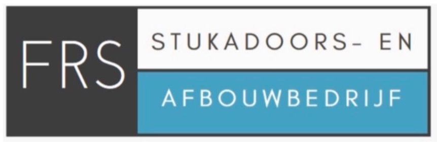 FRS logo with “Stukadoors- en Afbouwbedrijf” in white and blue blocks
