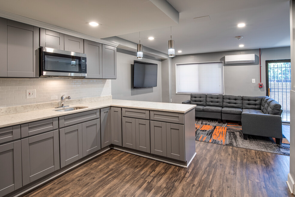 Residential community lounge and kitchen