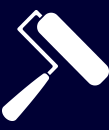 A white paint roller with two handles on a blue background.