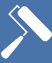 A white paint roller with two handles on a blue background.