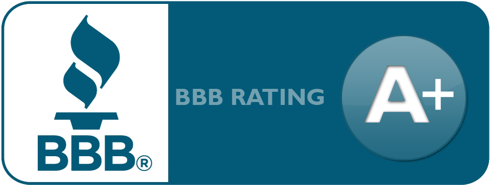 A blue and white bbb rating a+ button