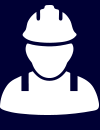 A white silhouette of a man wearing a hard hat and overalls.