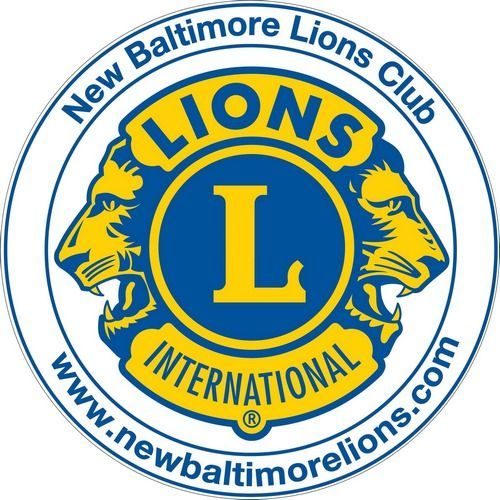 New Baltimore Lions Club logo with blue-and-yellow lion emblem and website text around the edge.